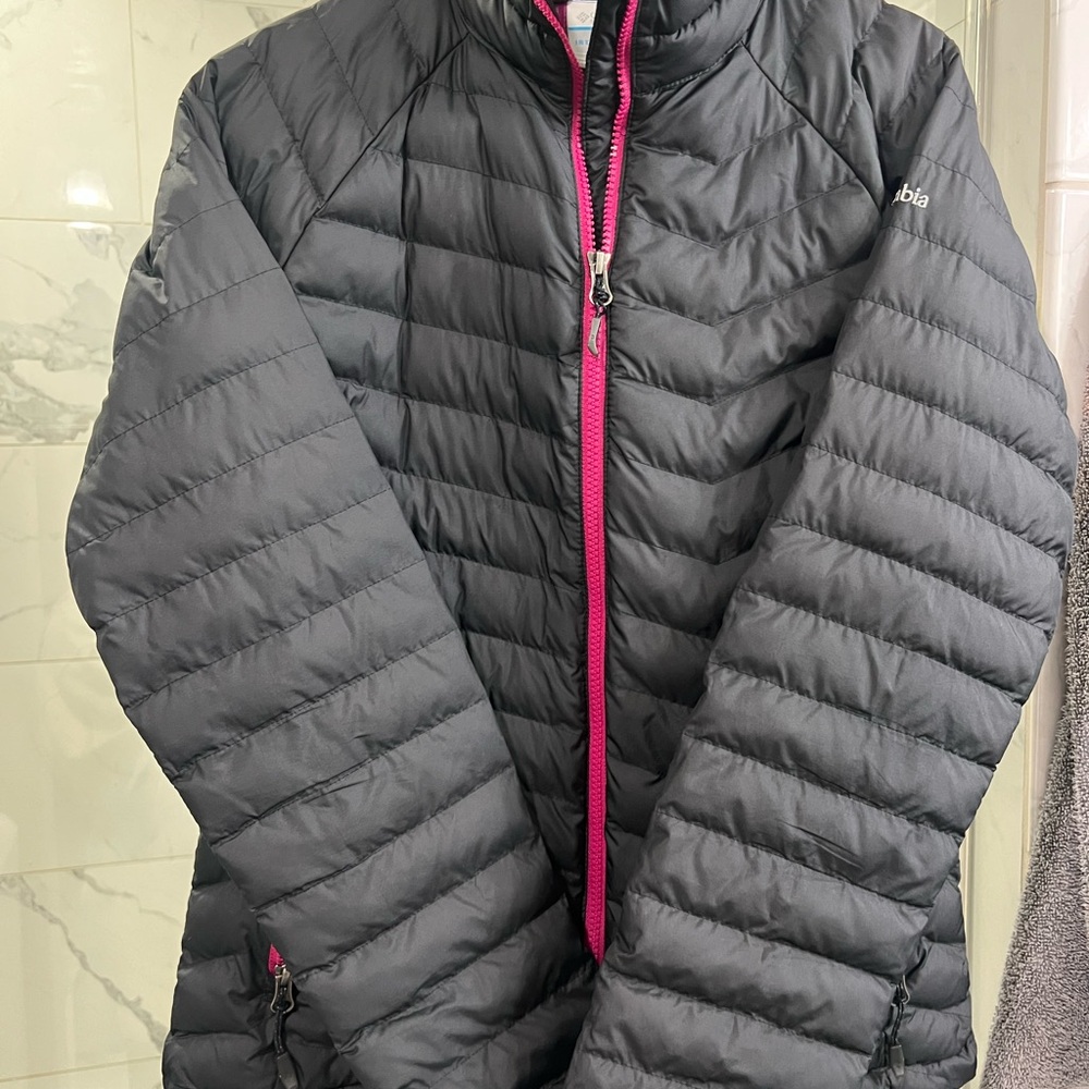 Columbia Black Puffer Jacket with Pink Zipper